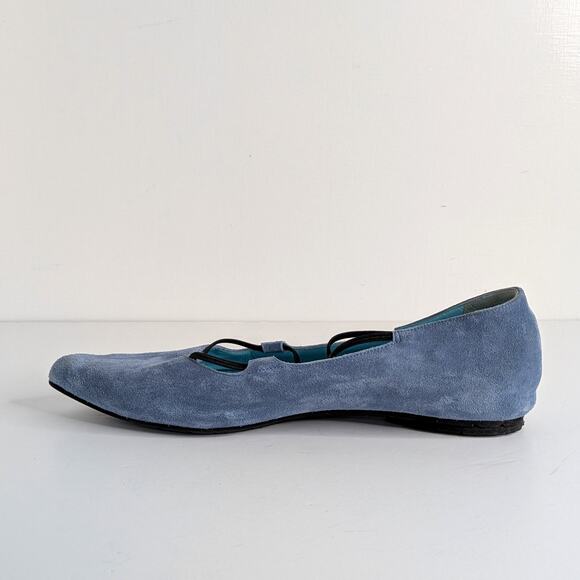Thierry Rabotin Blue Suede Criss-Cross Elastic Ballet Flats EU 41 Pointy Toe - Picture 5 of 12